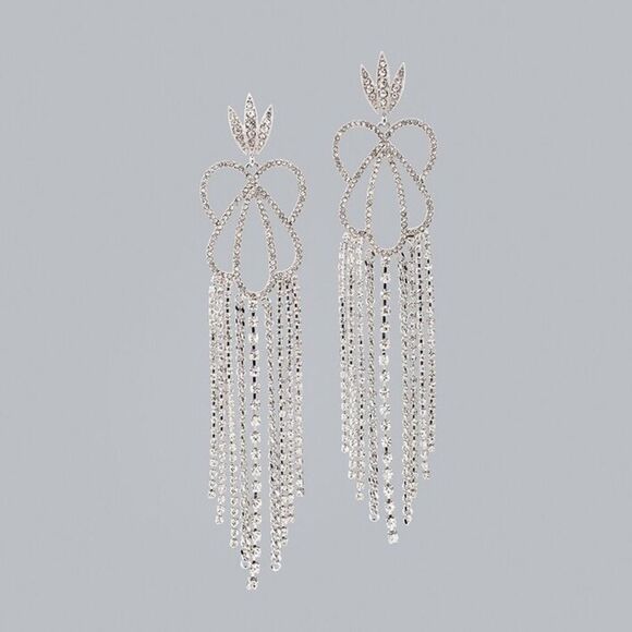 White House Black Market Silver tone Crystal Waterfall Earrings - Picture 3 of 4